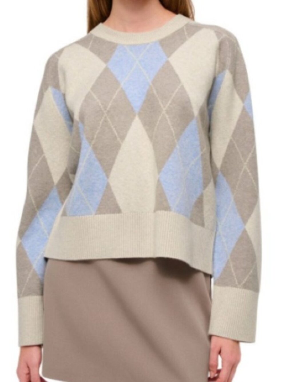 The A&F Madeline Argyle Crew Sweater - Plaid Crew Neck Preppy Knit Sweater